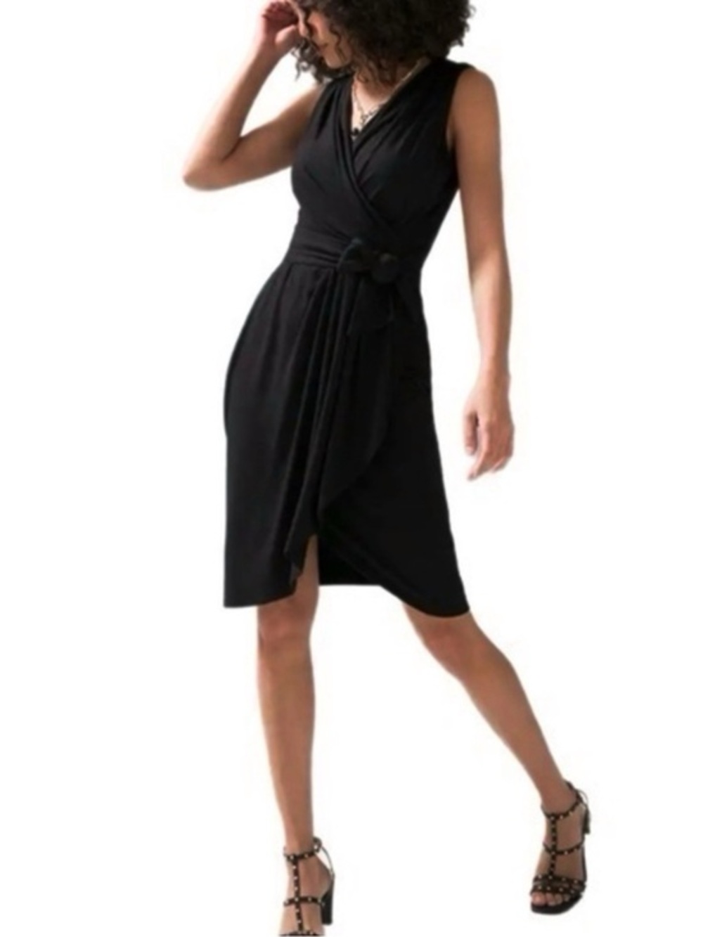 White House Black Market | Deep V Halter Black Cocktail Dress Cross Back